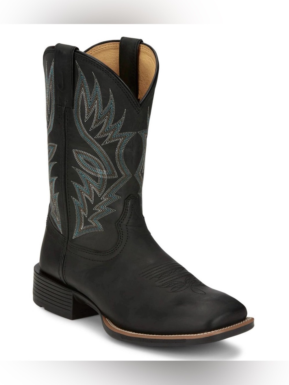 Justin Boots Mens Zeke Black Goat “J124” Wide Square Toe Boots(11EE)